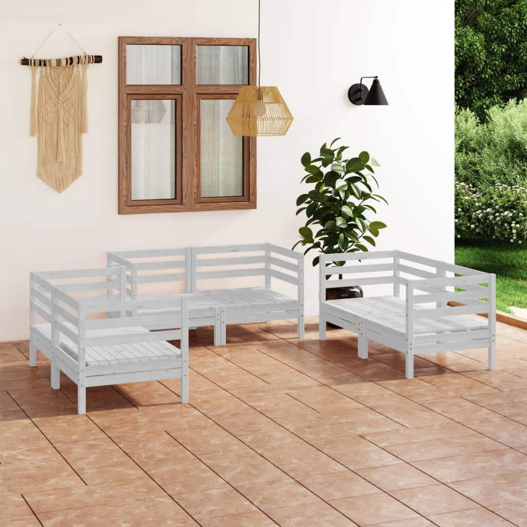 6-tlg. Garten-Lounge-Set Weiss Massivholz Kiefer